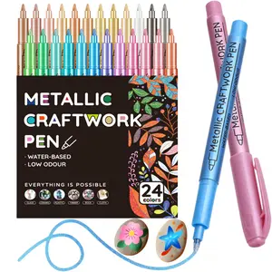 Metallic Paint Markers, 12/24/36 Colors Acrylic Paint Pens  for Rock Painting, Ceramic, Wood, Canvas, Plastic, Glass, Stone, Calligraphy, Card Making, DIY Crafts,1mm Nib, Art Markers Pen, Metallic Sparkle Pen