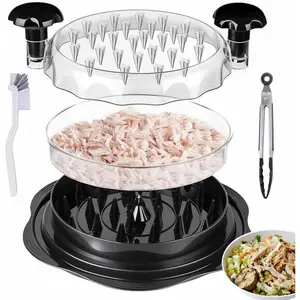 Upgraded 5-in-1 Large Chicken Shredder with Cleaning Brush & Tong 10'' Pro Chicken Shredder Tool Twist Large  Anti-Slip  Handle, Removable Tray, Dishwasher Safe,