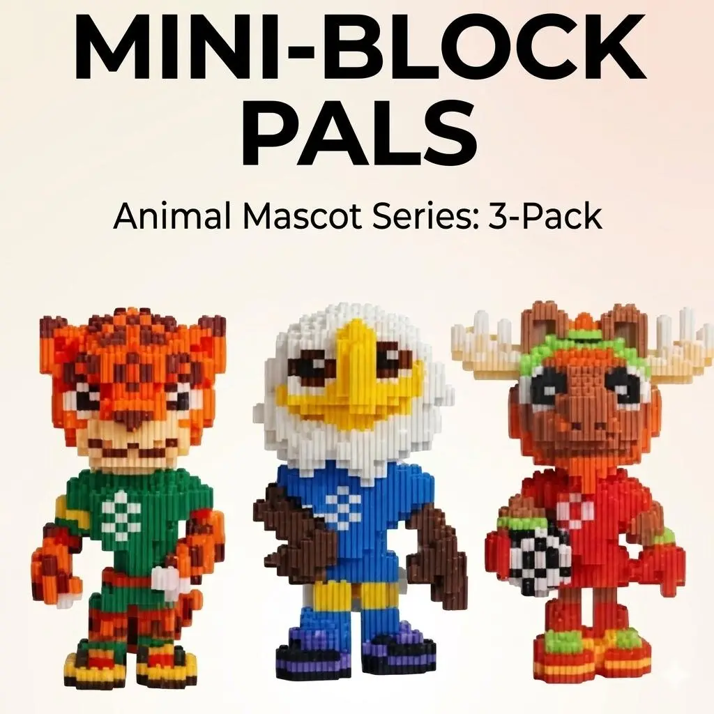 Sports 3-Piece 2026 Soccer Animal Mascots DIY Micro Building Block Set, 100% Safe & Premium ABS Material, Quick-Setup Desktop Ornaments for Collectors, ASMR Experience Stress Relief Toy
