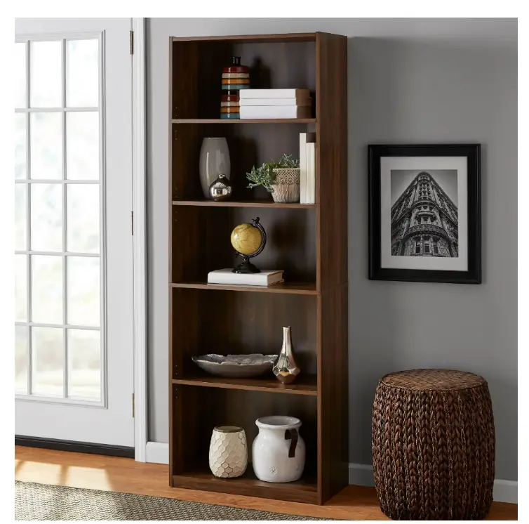 Mainstays 5-Shelf Bookcase with Adjustable Shelves, Canyon Walnut