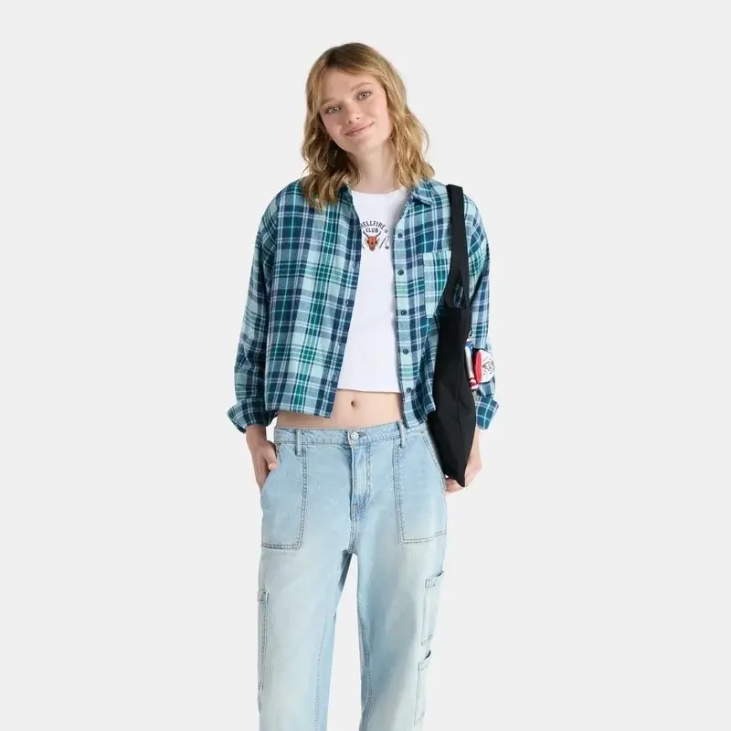 Women's Plaid Flannel Shirt - Long Sleeve, Casual Style, Perfect for Layering & Everyday Wear SIZE L