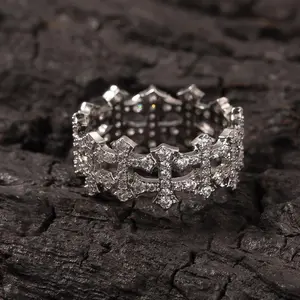 Hip Hop 9mm Reversible Cross Design Ring with Zirconia, High-end Men's Cross Ring