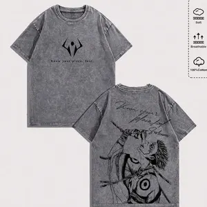 EWH Vintage Washed Pink J Ujutsu Kaisen T-Shirt Sukuna "Know Your Place, Fool" Quote Graphic Tee 100% Cotton Oversized Streetwear For Anime Fans 004-AB LW5