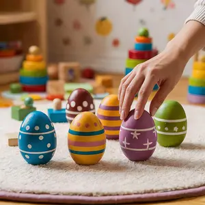 6 Premium Wooden Easter Eggs (DIY Paintable), Unfinished Natural Wood Eggs, Perfect for Easter Crafts, Smooth Wooden Eggs for Decoration