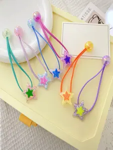 6-Pack Colorful Star Hair Ties, High Elasticity Ponytail Bands, Sweet Candy Colors, Gentle on Hair, Perfect Gift for Girls, Mother's Day
