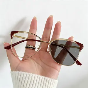 New Arrival Unisex Retro Y2K Clear Lens Glasses Metal Frame Color-Changing Lens Cat Eye Shape Lightweight for Office Study Summer