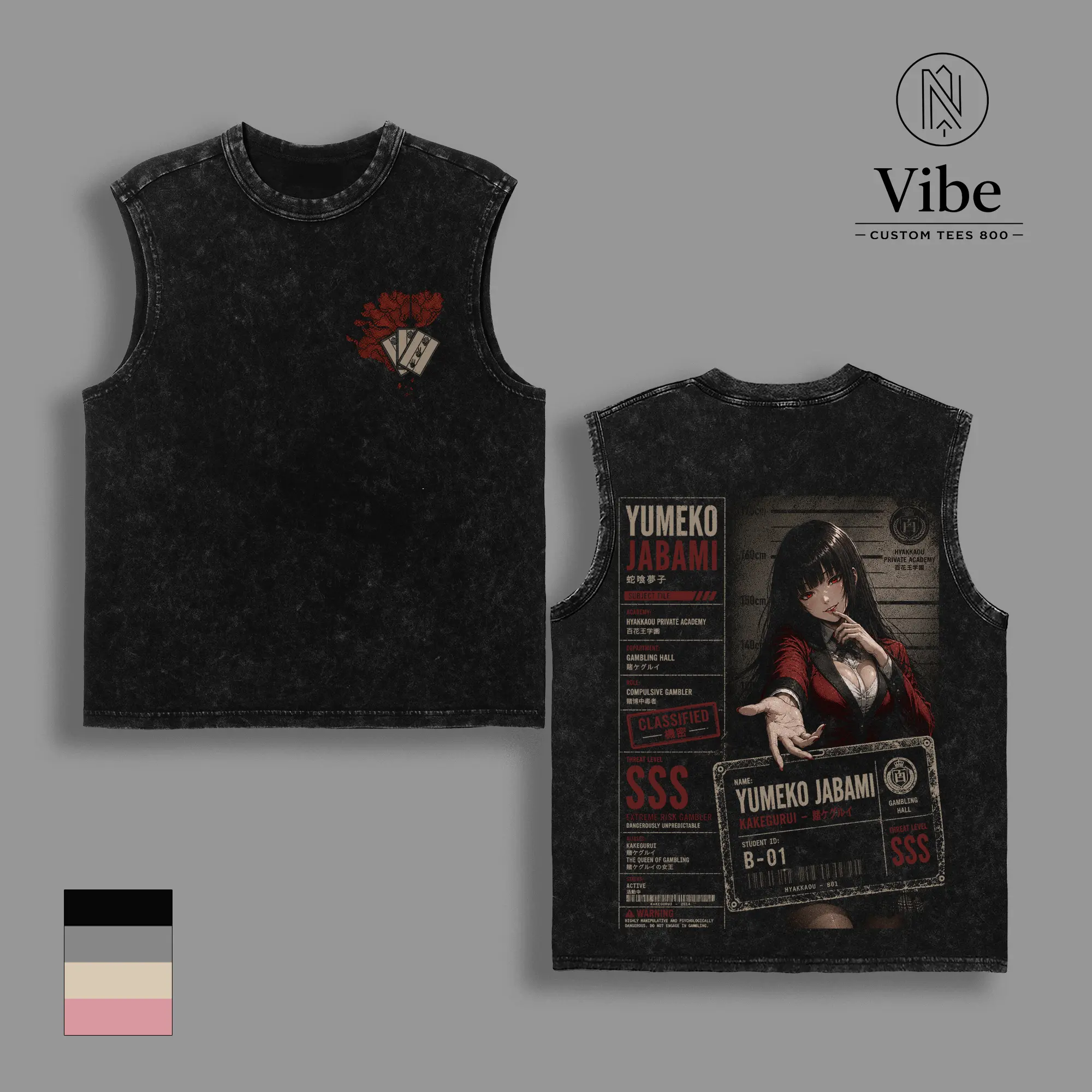 Yumeko Jabami Kakegurui Vintage Washed Graphic T Shirt, Tank Top, Sweatshirt, Hoodie Hyakkaou Private Academy Anime Tee, Heavyweight Cotton Oversized Streetwear Shirt, Double Printed Manga Top, Gift for Kakegurui Fans