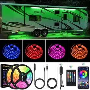 RV Awning Lights, 40FT RV Underglow Led Lights Kit, 12V Multi-Color Exterior Neon Accent Underbody Strip Lights for Camper Motorhome with Extension Cable, Music Sync, Waterproof