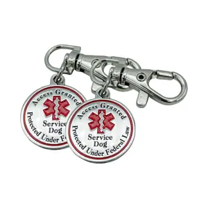 Service Dog Tag 2 Pack Double Sided Red Medical Alert Symbol Medal for Small Dogs Use for Collars Harness Vest Easy to Switch Pet ID