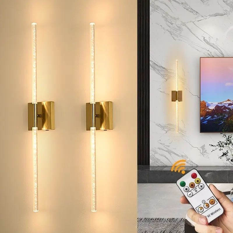 2Pcs LED Wall Lamps, Modern Crystal Decorative Wall Lights, Wall Mounted Lights, USB-Rechargeable, Remote-Controlled Dimming, LED Ambient Lighting, For Living Room Feature Walls, Hotel Corridors and Hallways, Luxury Home Interior Wall Lighting