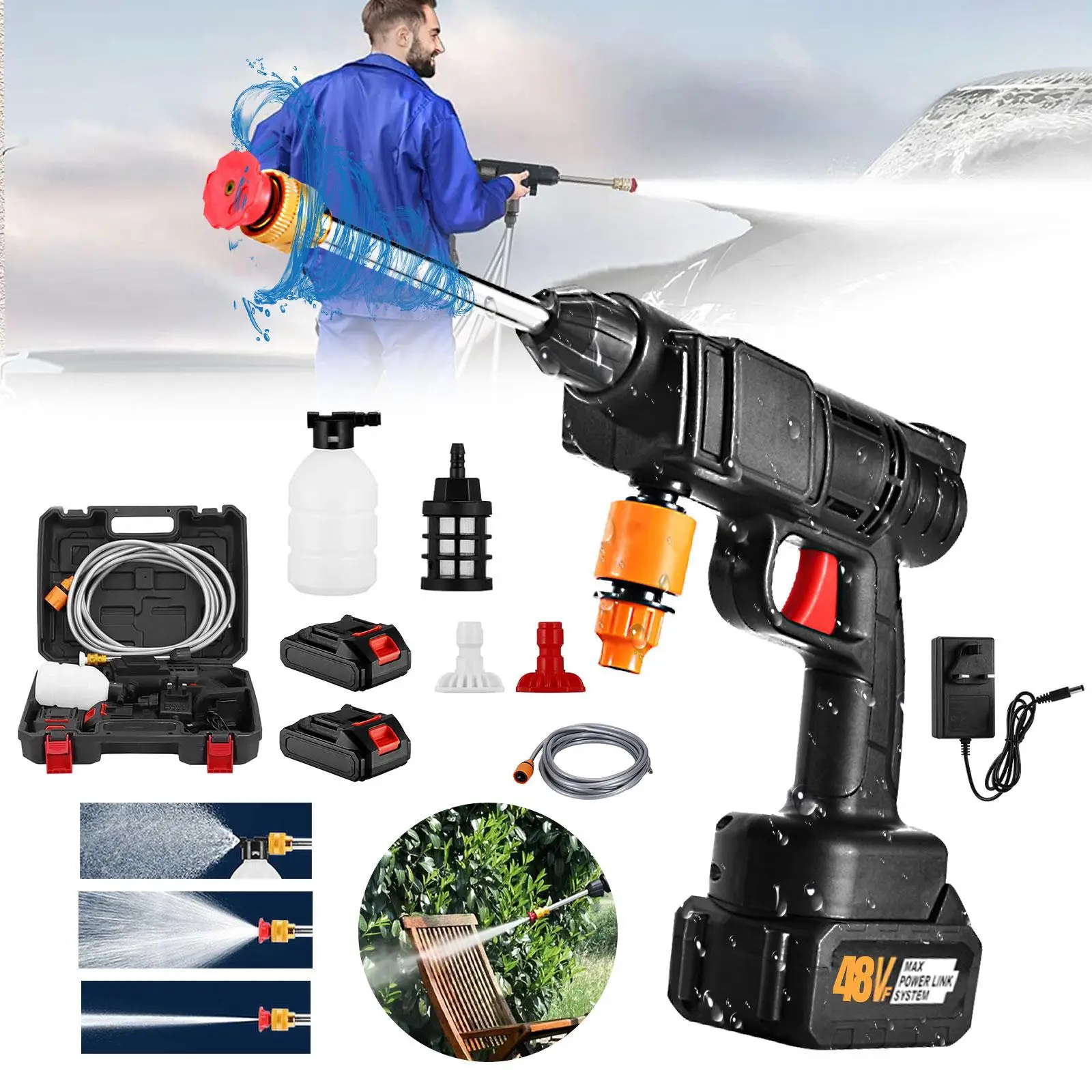 550 PSI Cordless Pressure Washer Machine, Water Squirter, Water Blaster Portable Power Washer with 48V 5.0Ah Battery and Charger, Handheld High-Pressu