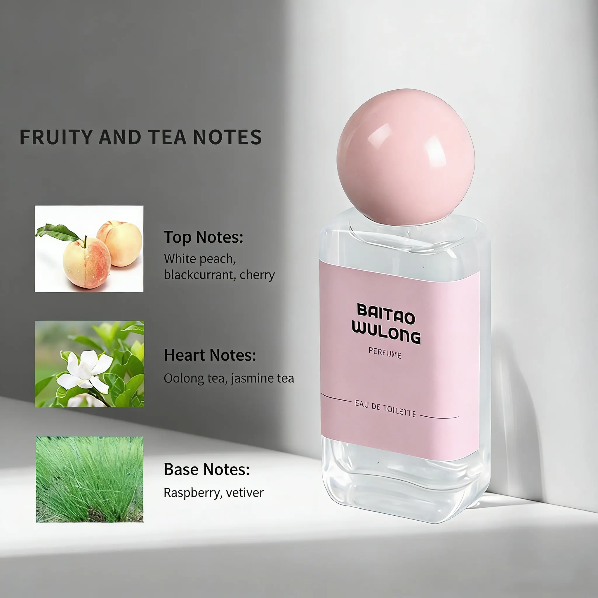 Women's Clean Minimalist White Peach Oolong Fresh Perfume - Gentle, Long-Lasting Fruity Scent with Oolong Tea, Jasmine Tea, Vanilla Notes for Daily Wear