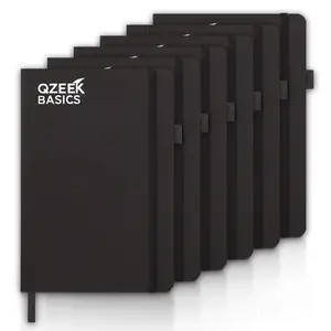 6 Pack Qzeek Basics A5 Hardcover Notebook – College Ruled Journal, 192 Pages, 100 GSM Thick Paper, Pen Loop, Inner Pocket, Ribbon Bookmark & Elastic Closure Premium Notebooks for Work, School & Office