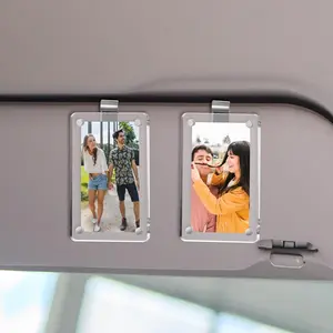 2 Pack Car Picture Holder with Sun Visor Clips for Cars Kit, Acrylic Car Visor Clip for Showing Off Your Precious Photo,Magnetic Car Picture Frame for All Vehicles (2PCS)