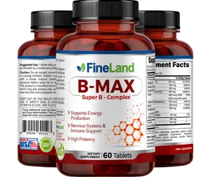 FineLand B-MAX Super B, Supports Energy Production, Nervous System, Immune Support, Folate, Vitamin B- 6 & B-12, Thiamin & more