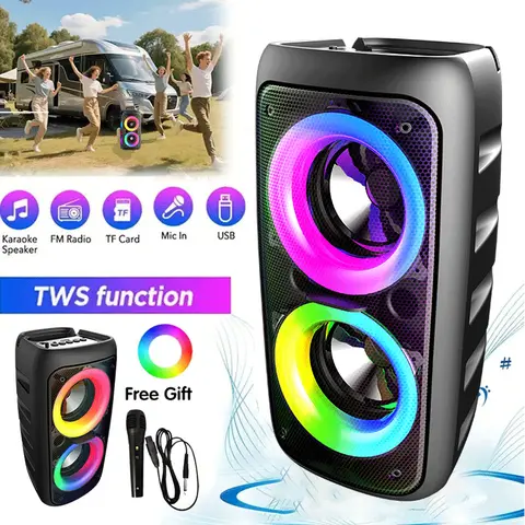Giochem Compact Ultra-Portable Bluetooth Speaker - Dance Ready, Bass Boost Subwoofer, Type-C Charging, SD Card Slot, FM Input, USB Support, Audios Compatible, Ideal for Music Festivals, Free Gift Included, Yes to Karaoke Setup