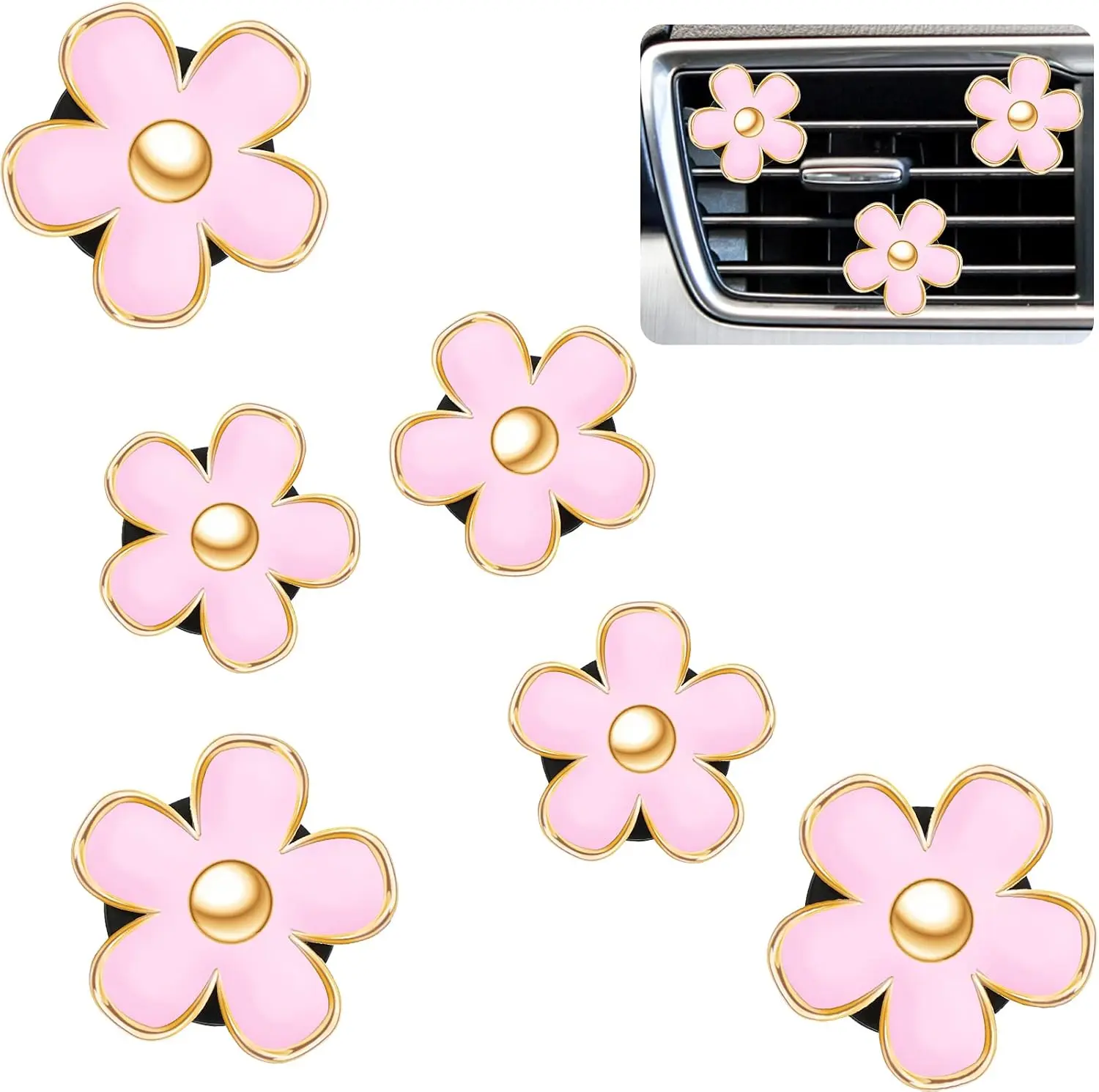 6 Pcs Daisy Flower Air Vent Clip Accessories Air Conditioning Outlet Clip Car Air Freshener Dashboard Accessories Charm Car Inter Decor(3 cm, 3.3 cm,White)
