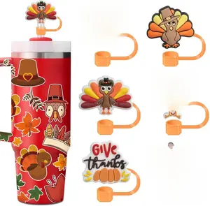 6Pcs Thanksgiving Straw Toppers for Stanley Cup，Fall Straw Covers Turkey Stanley Straw Cover Thanksgiving Straw Caps for 10mm Drinking Straw Tip Covers Stanley Cup Accessories