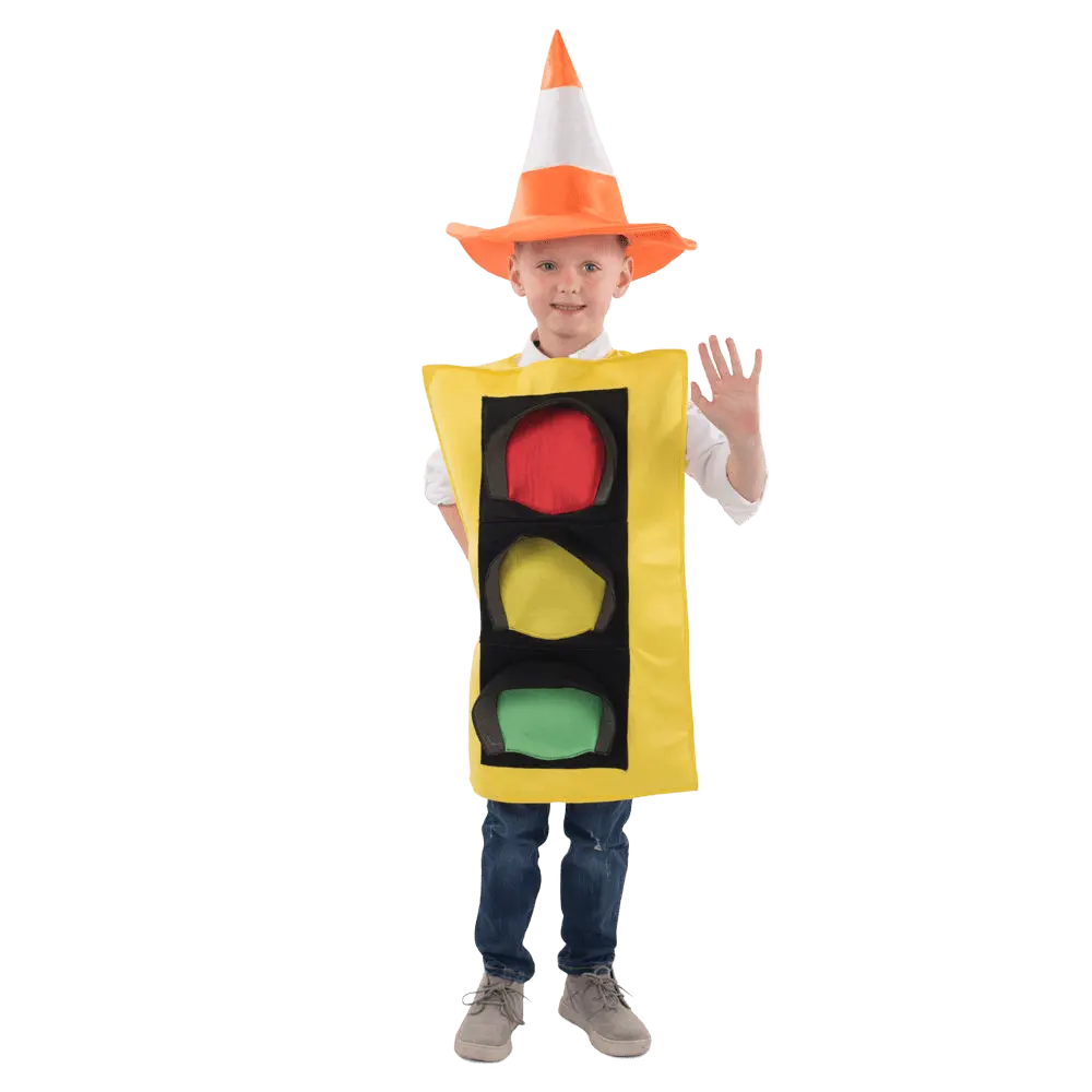 Traffic Light Costume Dress For Kids - Colorful Role Play Dress-Up with Cone Hat - Perfect for Halloween, Fantasy Theme Party & School Events - Boys Costume