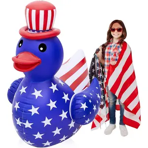 1Pc 4Ft Giant Patriotic Inflatable Blow Up Duck, American Flag Style Pool Float for 4th of July Independence Day Golf Cart Pool Parade Decorations