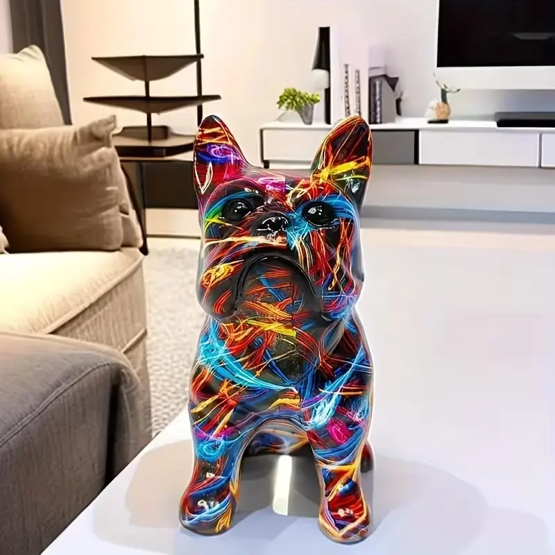 Vibrant Colorful French Bulldog Statue, Resin Figure, Cute Figurines, Unique Artistic Graffiti Art Design, Hand-Painted Details, Multifunctional Decor Piece for Home, Office, Gift