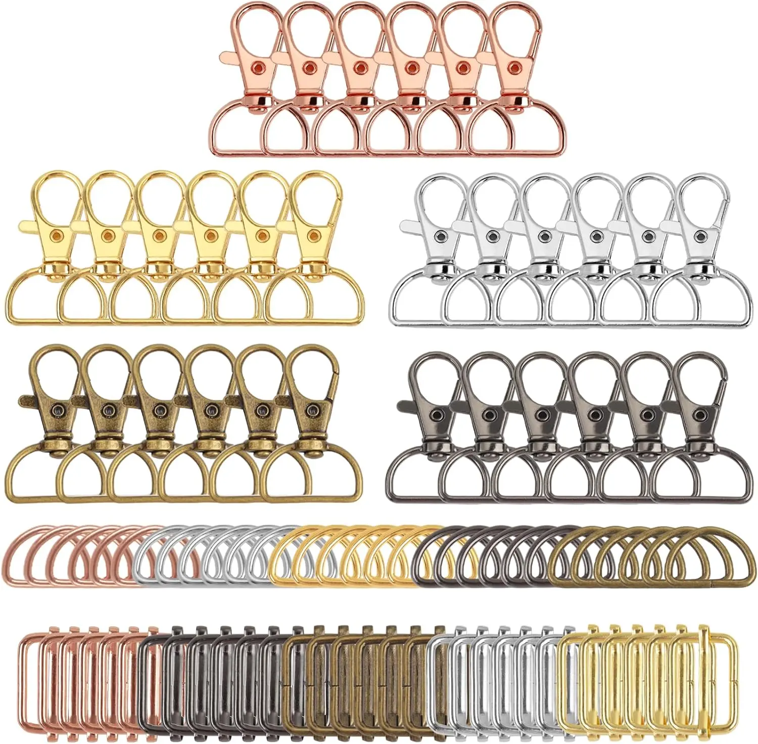 Metal Swivel Snaps Hooks, Keychain Bulk with Key Chain Swivel Hook D Rings and Slide Buckles for Key Lanyard Purse Bag Straps Dog Collars DIY Sewing Hardware(1 Inch)