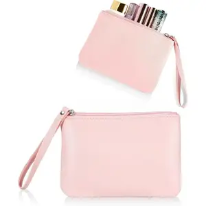 Small Makeup Bag for Purse Mini Cosmetic Pouch Zipper Little Wristlet, Tiny Make Up Organizer Lipstick Feminine Product Car Change Coin Holder for Women, 4.5 x 6.5 Clutch Stadium Approved, 1 Pink
