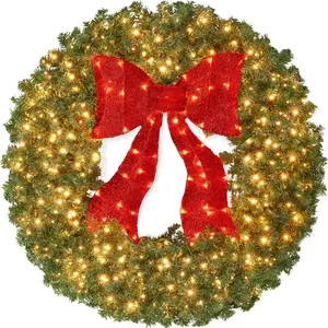 Best Choice Products 60in Large Artificial Pre-Lit Fir Christmas Wreath Holiday Accent Decoration for Door Mantel w/Red Lighted Bow 375 LED Lights 930 PVC Tips Power Plug-in