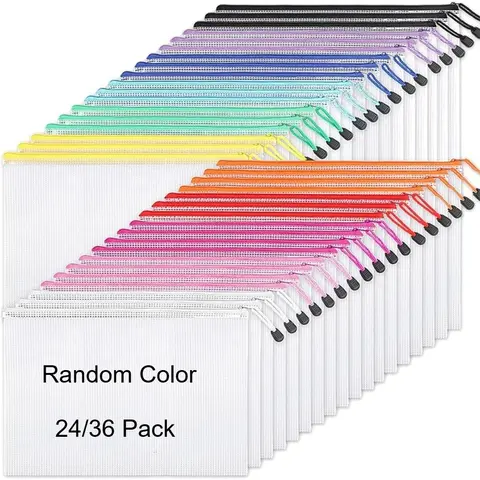 Mixed Color File Zipper Bag, 12pcs/set A4 Size File Storage Bag, File Organizer for Home, School, Office Supplies