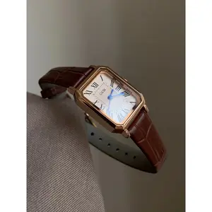 Vintage Elegant Women's Classic Square Leather Watch, High-End Roman Bamboo Texture Strap, Perfect Match for Clothes, Stylish Accessory, Quartz Watch