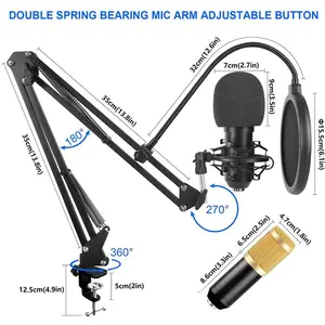 Podcast Equipment Bundle, BM-800 Mic Kit with Live Sound Card, Podcast Microphone Bundle with Studio Microphone, Recording Studio Equipment for Live Streaming, Broadcasting with Phone/PC/Laptop