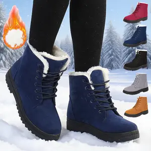 Women Winter Boots Snow Warm Cotton Fur Lined Winter Shoes Lace Up Comfortable Non Slip Ankle Platform Boots Outdoor