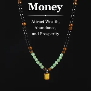 Money Attraction Necklace With Green Aventurine & Tiger Eye Pendant Healing Crystal Stone ,Anniversary,Vacation &Theme Parties Jewelry Charms Abundance Crystal bracelet,Long Chain,Sweater chain,Birthday Gift Jewelry for Men and Women