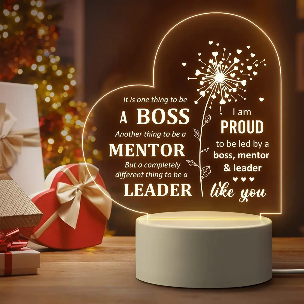Engraved Heart Night Lamp Boss Appreciation Gifts For Women Men Perfect For Boss Day Birthday Thanksgiving Christmas Going Away Present