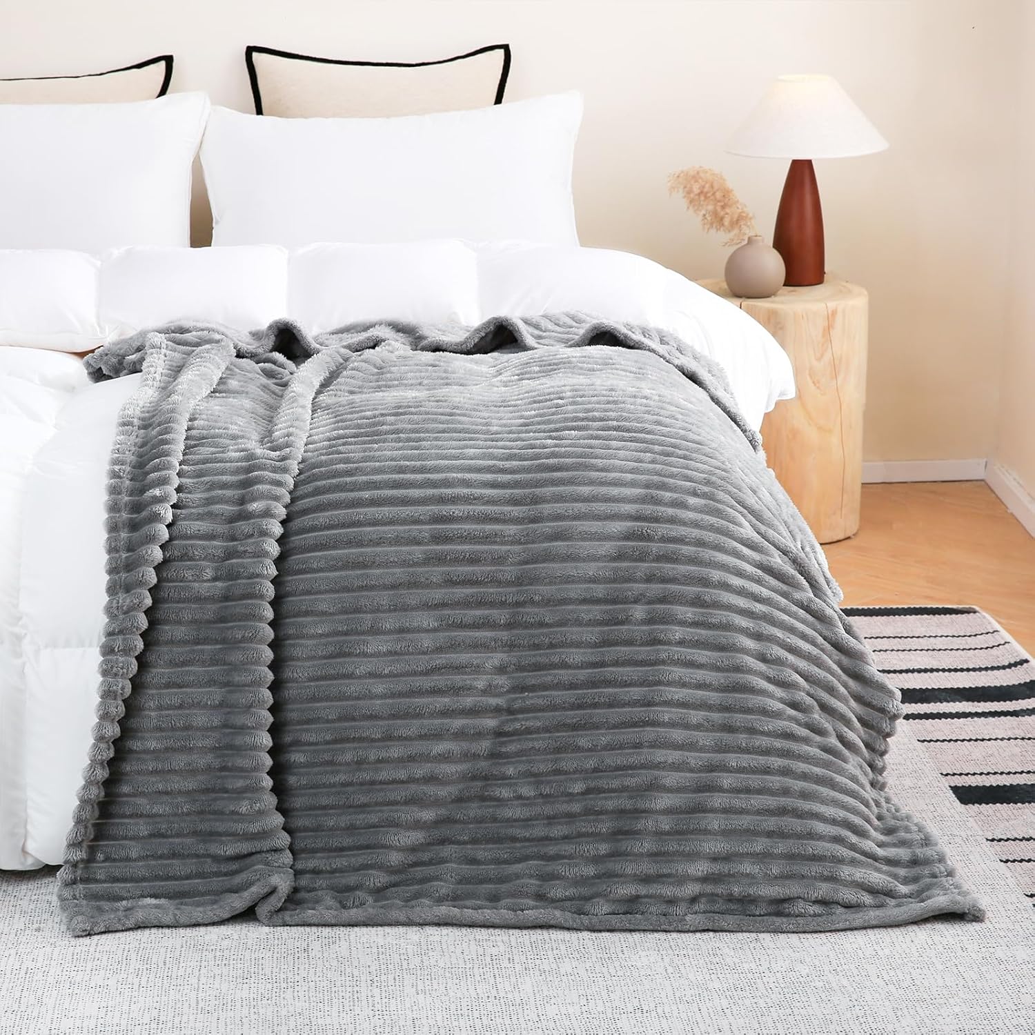 Fleece Throw Blanket for Couch Sofa or Bed Super Soft Throw Blanket Premium Silky Flannel Fleece 3D Ribbed Jacquard Lightweight Bed Blanket All Season Use,back to school,back to school shopping,home decor