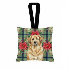 Carolines Treasures WDK8700PO3 3.5 x 3.5 in. Sandy Leonberger Christmas Poinsettias Hanging Square Fabric Ornament