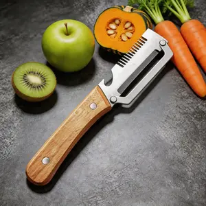 Wooden Handle Multi-Functional Peeler, Stainless Steel Vegetable Slicer, Kitchen Fruit Cutter, Thickened Sugar Cane Knife, Blade, Kitchen Fruit Utensil