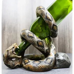 Rustic Western Coiled Diamondback Rattlesnake Snake Wine Bottle Holder Figurine