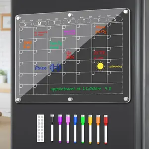 Magnetic Acrylic Fridge Calendar – 14.2'' x 10.2'' Clear Dry Erase Board with 8 Colorful Markers, Reusable Planner for Events, Meetings, Shopping Lists & Meals   #TikTokMadeMeBuyIt  #homeimprovement