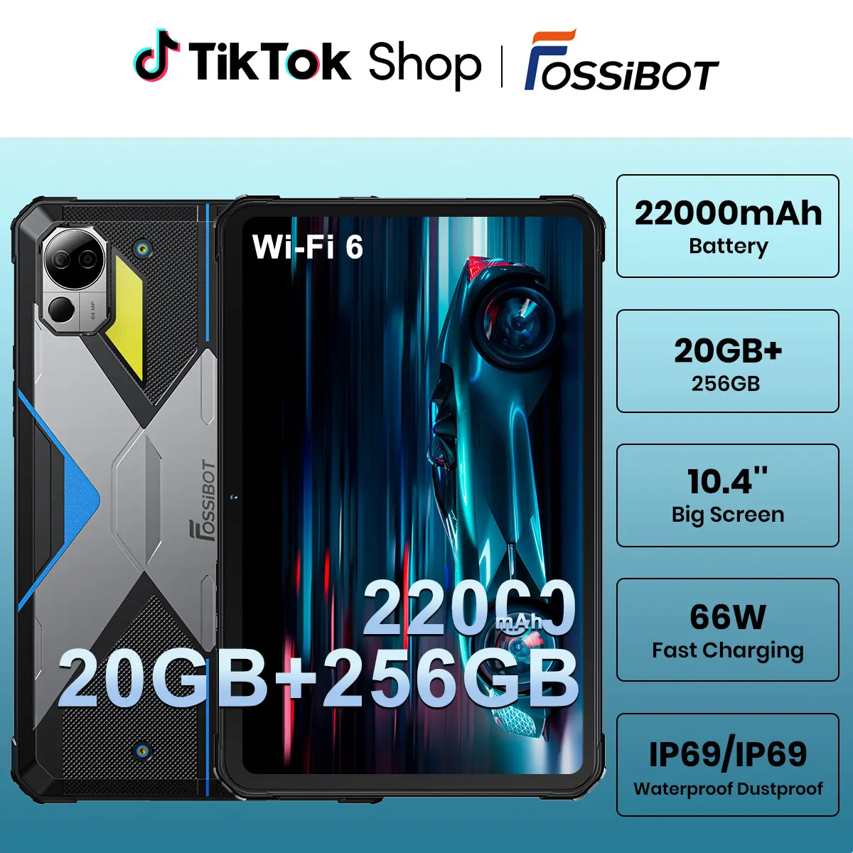 FOSSiBOT DT2 10.4in Waterproof Tablet,20GB+256GB Rugged Android Tablet 22000mAh 66W Rapid Charging Android 13 Tablets 2K Display4G LTE/WiFi 6 Tablet G99 Chip/64+32MP/IP68/IP69K/Fingerprint/Face Unlock,back to school,back to school haul