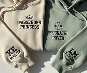 CUSTOM Embroidered Couple Sweatshirt, Designated Driver Embroidered Shirt, Valentine Shirt, Couple Gift for Her, Matching Couple Sweater