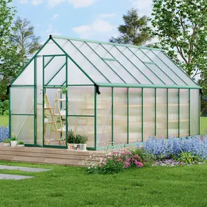Garvee 8'X16' Heavy Duty Aluminum-Framed Polycarbonate Greenhouse Kit with Quick Setup, Roof Vent, Lockable Push Door, Ground Nails, and Enhanced Structure for Outdoor Use in Backyard, Garden, and Patio