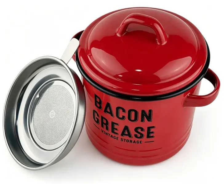 46oz Reusable Stainless Steel Silicone Bacon Grease Container with Strainer, Lid - Compact Yet Spacious Dishwasher-Safe Farmhouse Oil Storage Jar for Flavor Preservation
