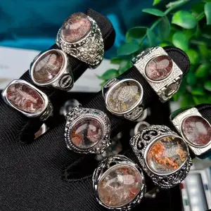 1pcs Natural Stone Ring Ghost Ring Transparent Bright Retro Fashion Jewelry Men's Ring