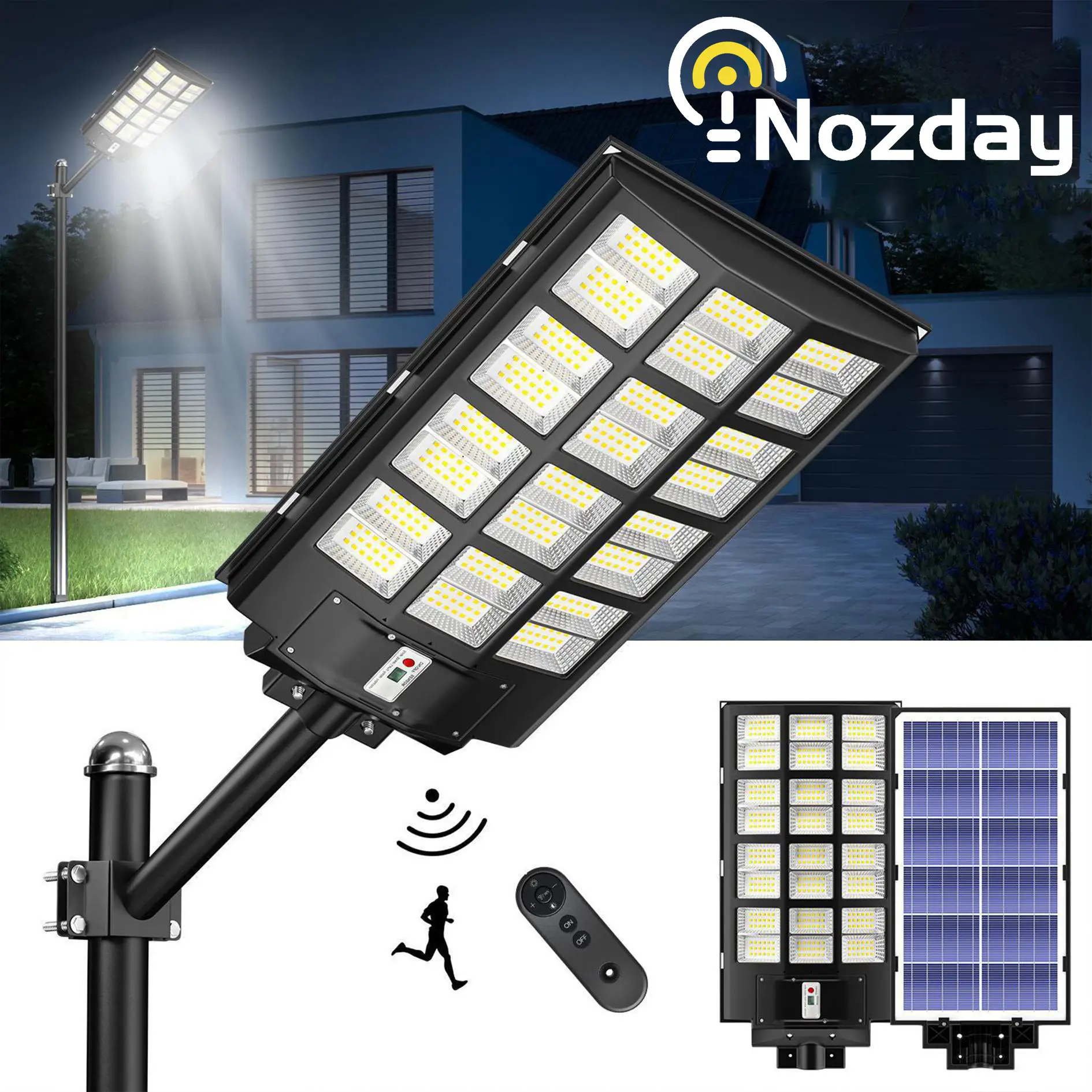Nozday 9800W MAX IP67 Solar Street Lights Outdoor,6500K 480000LM Highest Lumen Solar Parking Lot Lights,Waterproof Duks to Dawn Solar Flood Security