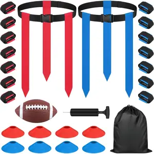 Adjustable Flag Football Set - 14 Player Belts, 42 Flags, 8 Cones, Size 3 Football, Pump and Bag - Perfect for Youth, Adults and Children