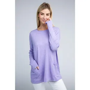 ZENANA Viscose Front Pockets Sweater