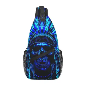 Indian western tribal blue skull Travel outdoor sports commuter bag men's daily sports chest bag large capacity messenger bag