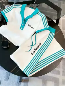 Unisex Los Angeles Striped Polo Two-Piece Set | Couples Matching Casual Outfit