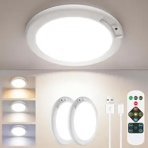 2-PACK Rechargeable Motion Sensor LED Ceiling Light with Remote, Wireless Battery Operated 3CCT Dimmable Closet Lights for Shower Pantry